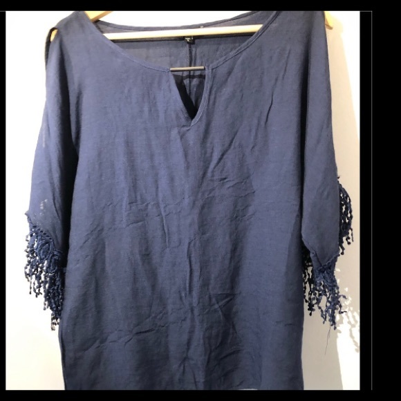 SzS navy blue fringed boho top - Picture 10 of 12